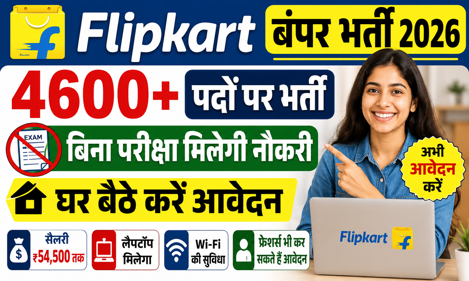 Flipkart में 4600+ पदों पर बंपर भर्ती, बिना परीक्षा मिलेगी नौकरी, घर बैठे करें आवेदन