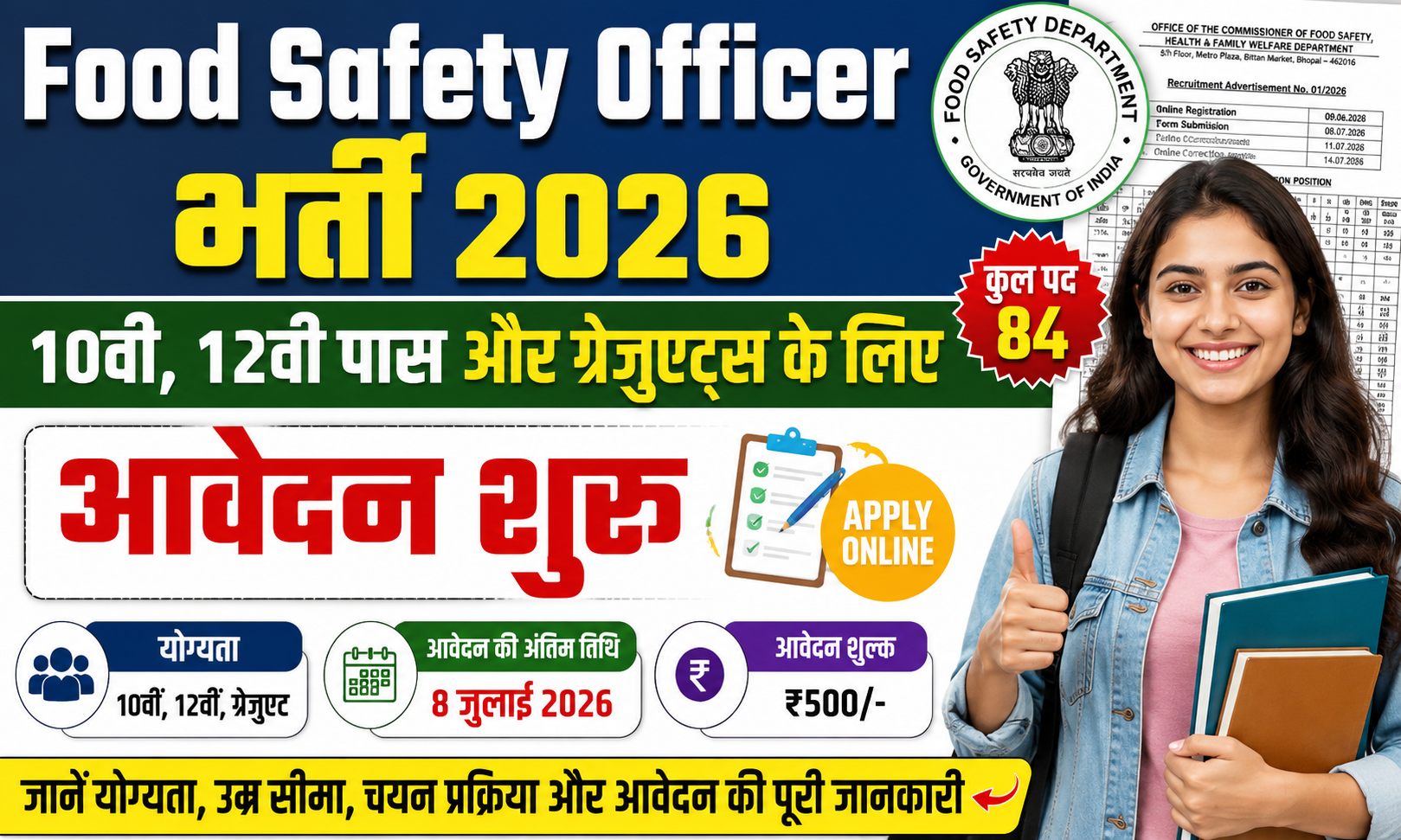 Food Safety Officer भर्ती 2026: 10वीं, 12वीं पास और ग्रेजुएट्स के लिए आवेदन शुरू, जानें पूरी प्रक्रिया