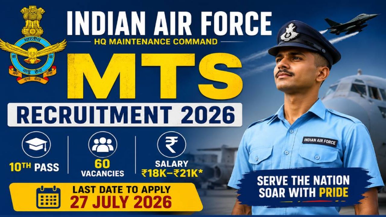 Indian Air Force MTS भर्ती 2026: 10वीं पास के लिए सुनहरा मौका, आवेदन की अंतिम तारीख जानें